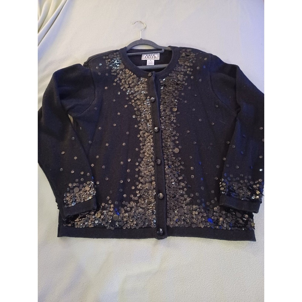 Cove Creek womens black sequined cardigan shoulder pads size Medium